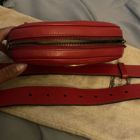 Gucci Belt Marmont 65 small Matelasse Red leather messenger bag - Picture 7 of 11